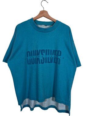 Vintage 90s Quicksilver Internationale Puff Print Boxy Fit Tee Aqua Blue men's L